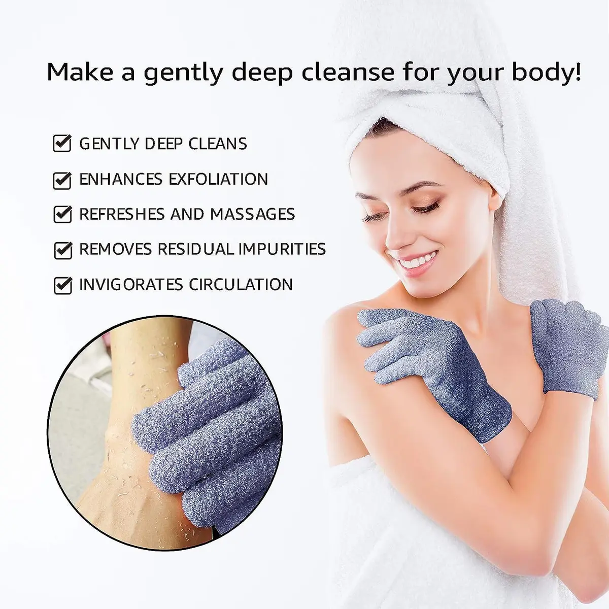 Evridwear Exfoliating Dual Texture Bath Gloves for Shower, Spa, Massage & Body Scrubs | Dead Skin Cell Remover with Hanging Loop (1 Pair Heavy Glove) - view 3