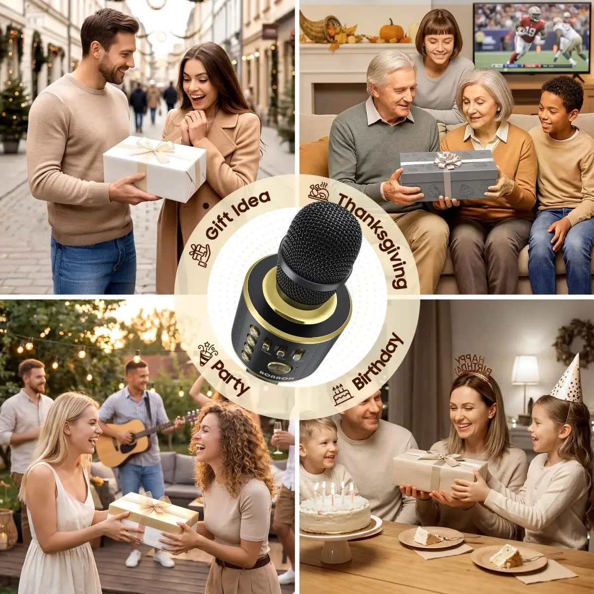 BONAOK Bluetooth Karaoke Microphone Q37 Black Gold | Wireless Handheld Mic with Speaker & Echo - view 9