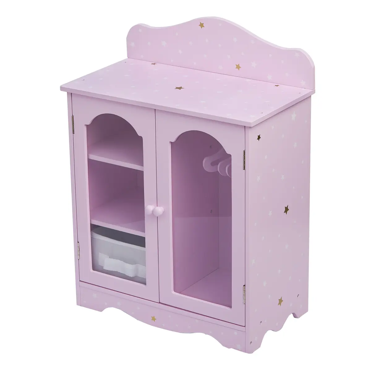 Olivia's Little World Twinkle Stars 18" Doll Closet with 3 Hangers, Shelves, & Canvas Bin, Purple | Doll Storage for Accessories & Clothes - main product image