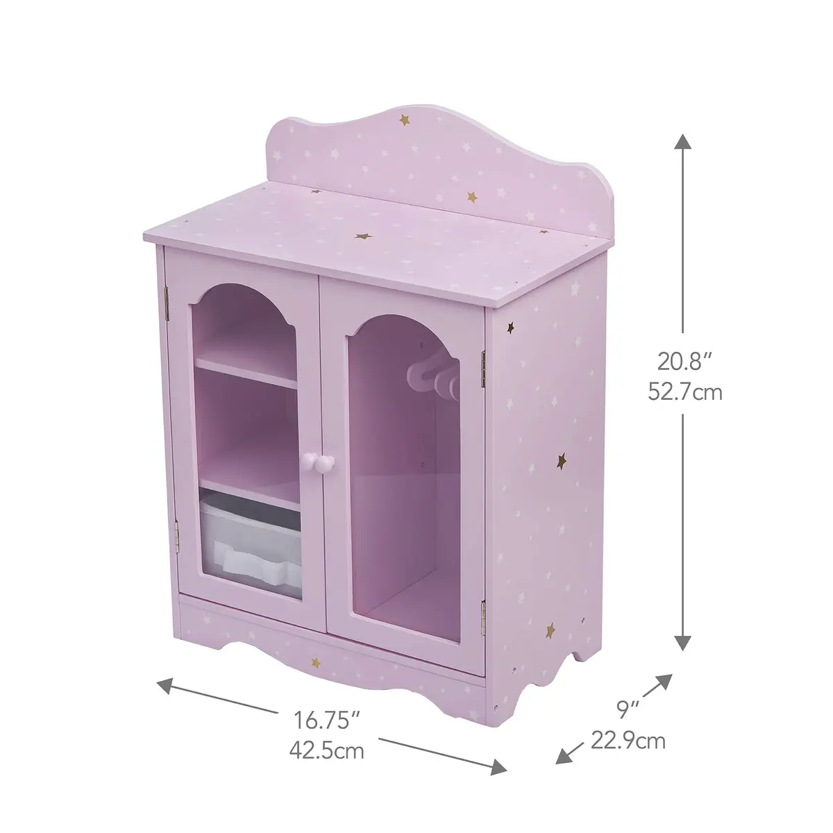 Olivia's Little World Twinkle Stars 18" Doll Closet with 3 Hangers, Shelves, & Canvas Bin, Purple | Doll Storage for Accessories & Clothes - view 5