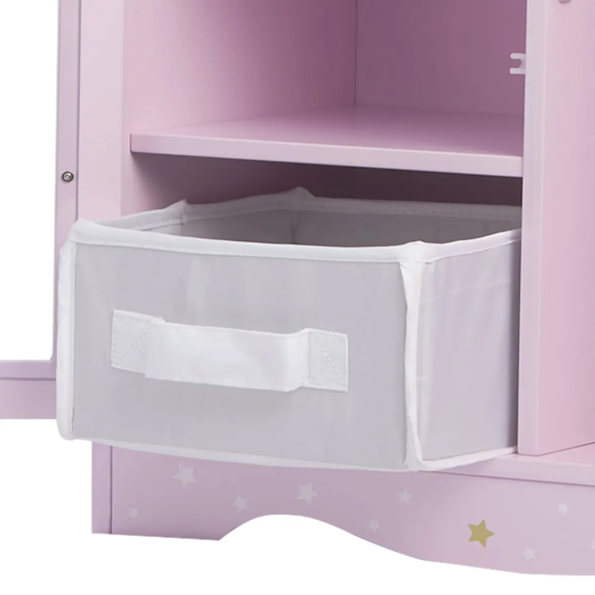 Olivia's Little World Twinkle Stars 18" Doll Closet with 3 Hangers, Shelves, & Canvas Bin, Purple | Doll Storage for Accessories & Clothes - view 7