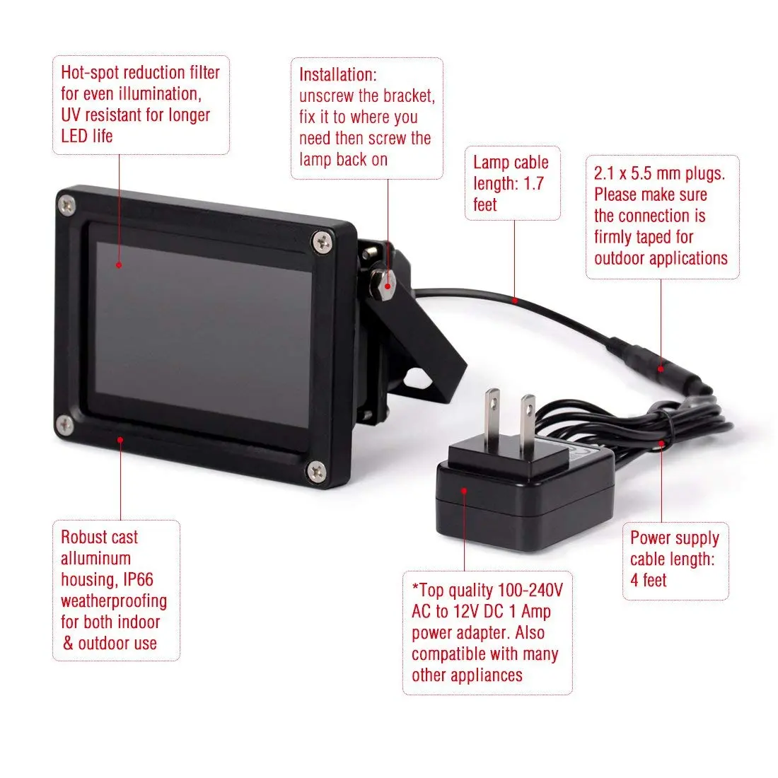 Tendelux BI8 IR Illuminator 8W 90° 120ft | IP66 Weatherproof CCTV Camera Night Vision - view 3