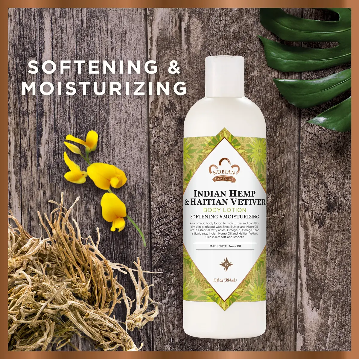 Nubian Heritage Body Lotion Indian Hemp & Haitian Vetiver 13 oz (384 ml) | Hydrates Dry Skin with Shea Butter & Neem Oil - view 3