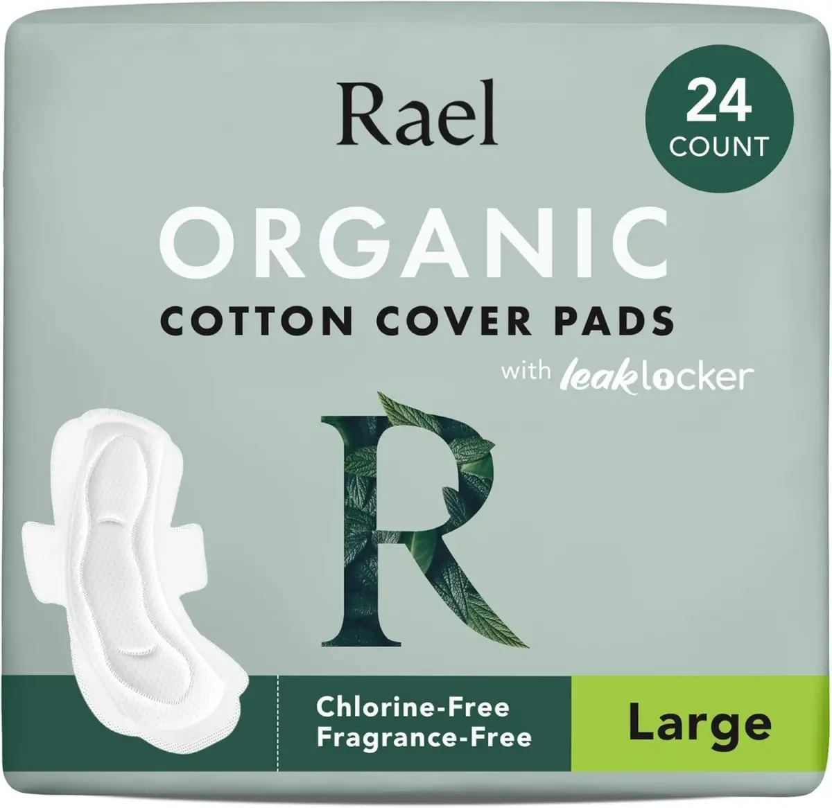 Rael Organic Cotton Cover Pads for Women, Heavy Absorbency, Unscented (Large, 24 Count) | USA Imported Feminine Care - main product image