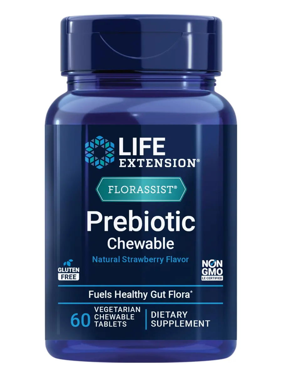 Life Extension FLORASSIST® Prebiotic Chewable Strawberry 60 Count | Supports Gut Flora & Digestive Health - main product image