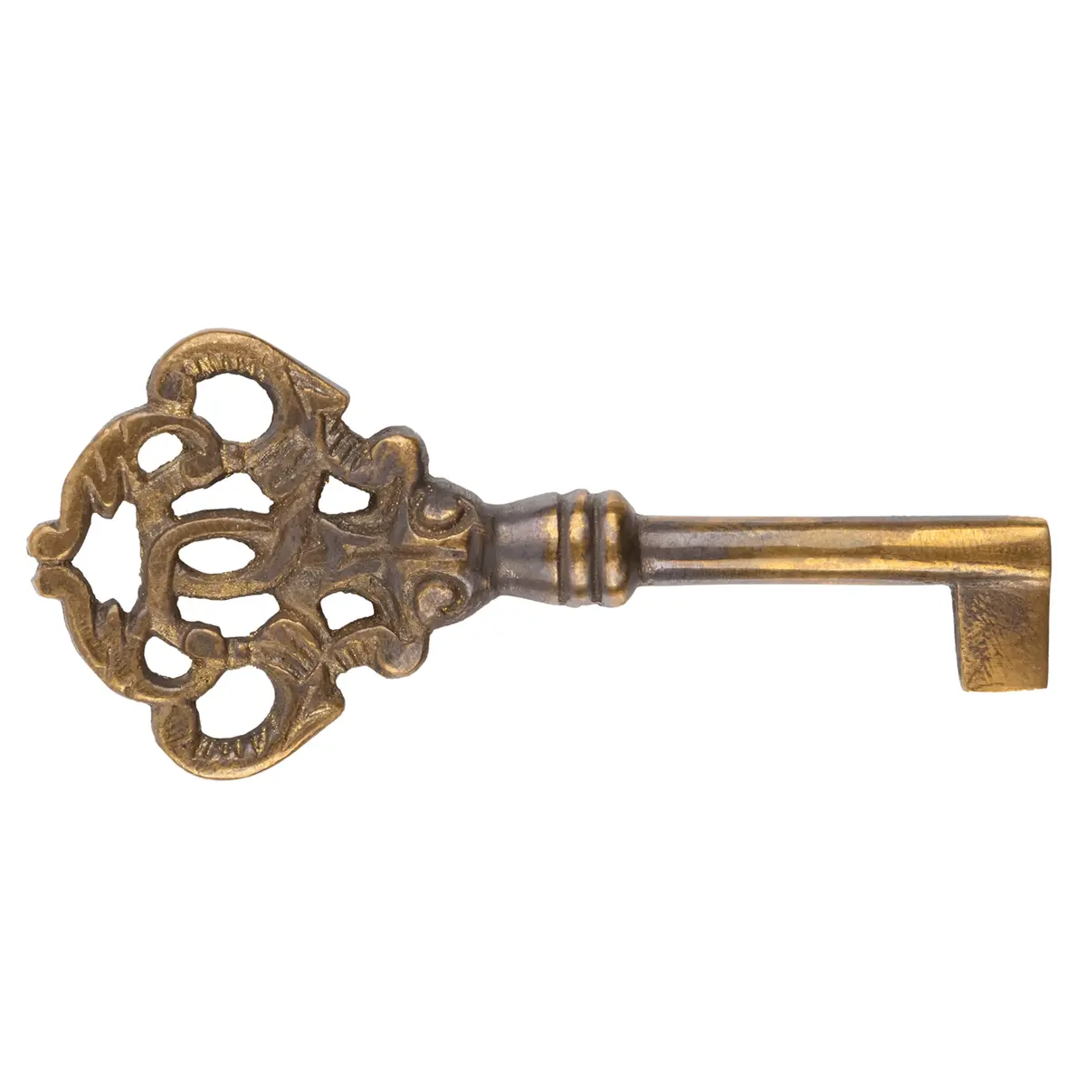 UNIQANTIQ HARDWARE SUPPLY Hand Aged Solid Brass Skeleton Key 3-1/4" Antique Brass - main product image