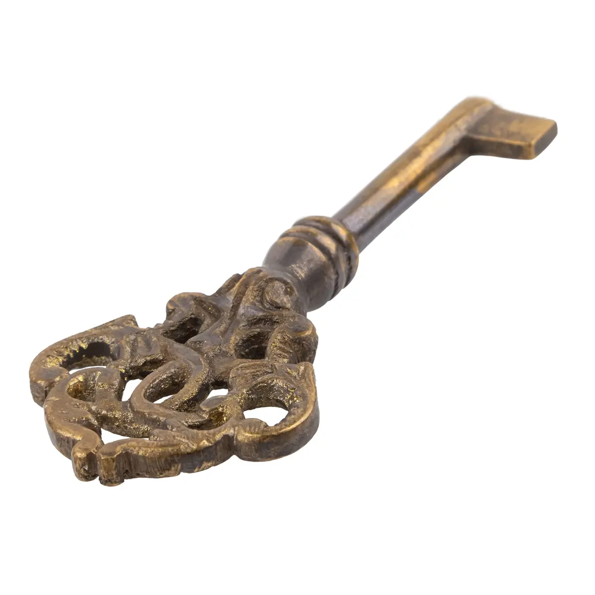 UNIQANTIQ HARDWARE SUPPLY Hand Aged Solid Brass Skeleton Key 3-1/4" Antique Brass - view 3