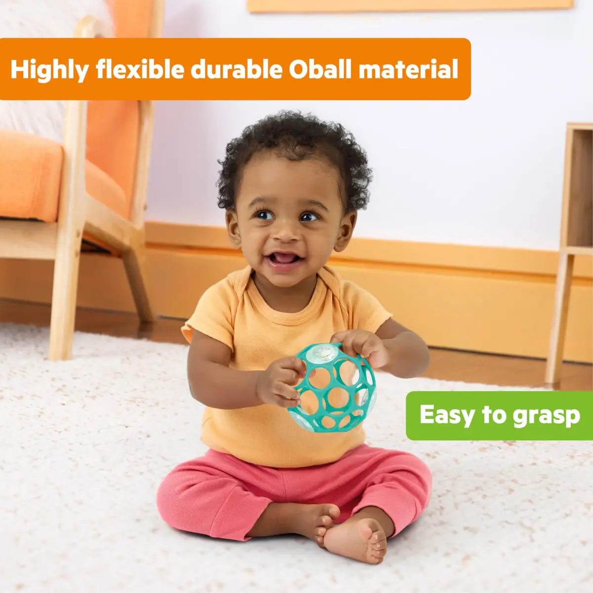 Bright Starts Oball Rattle BPA-Free Infant Toy in Teal, 10 cm (4 Inches) | Easy-Grasp for Newborns and Up - view 5