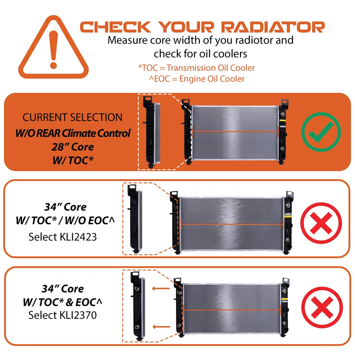 Klimoto 2334 Radiator for Chevy Silverado 1500/2500/Cheyenne 1999-2013 | 28" Core, 28mm Thick, Folded Fins - view 2