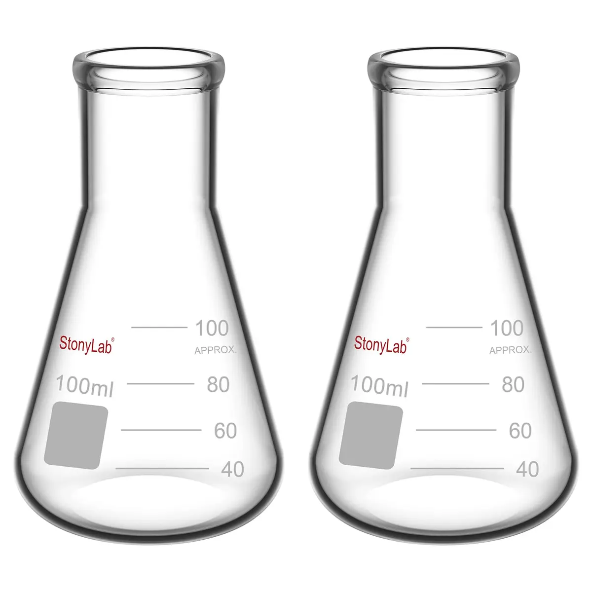 stonylab 100 ml Narrow Mouth Erlenmeyer Glass Flask | Heavy Duty Rim, Borosilicate - main product image