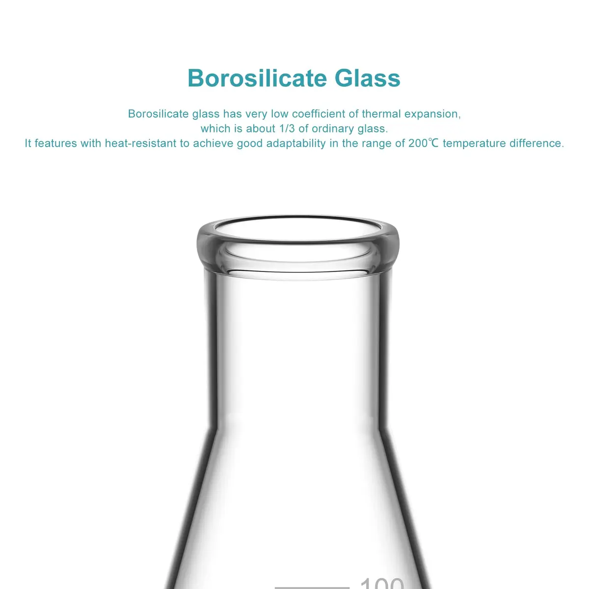 stonylab 100 ml Narrow Mouth Erlenmeyer Glass Flask | Heavy Duty Rim, Borosilicate - view 3