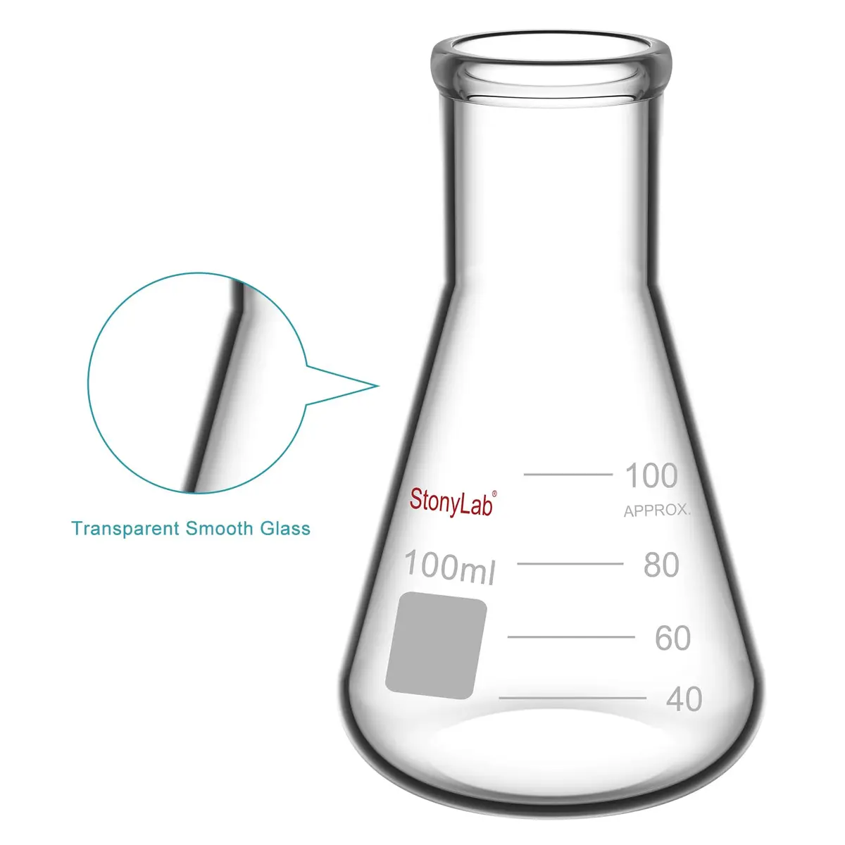 stonylab 100 ml Narrow Mouth Erlenmeyer Glass Flask | Heavy Duty Rim, Borosilicate - view 4