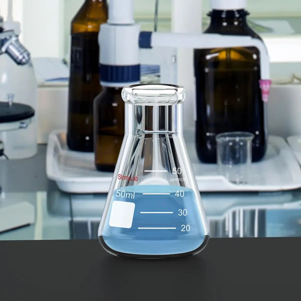 StonyLab 2-Pack Glass 50ml Heavy Wall Narrow Mouth Erlenmeyer Flasks | Borosilicate Labware for Precise Experiments - view 5