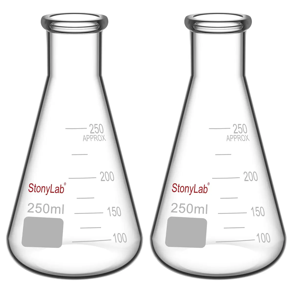 stonylab Glass Erlenmeyer Flask 250ml Heavy Wall Narrow Mouth | Borosilicate Lab Flask - main product image