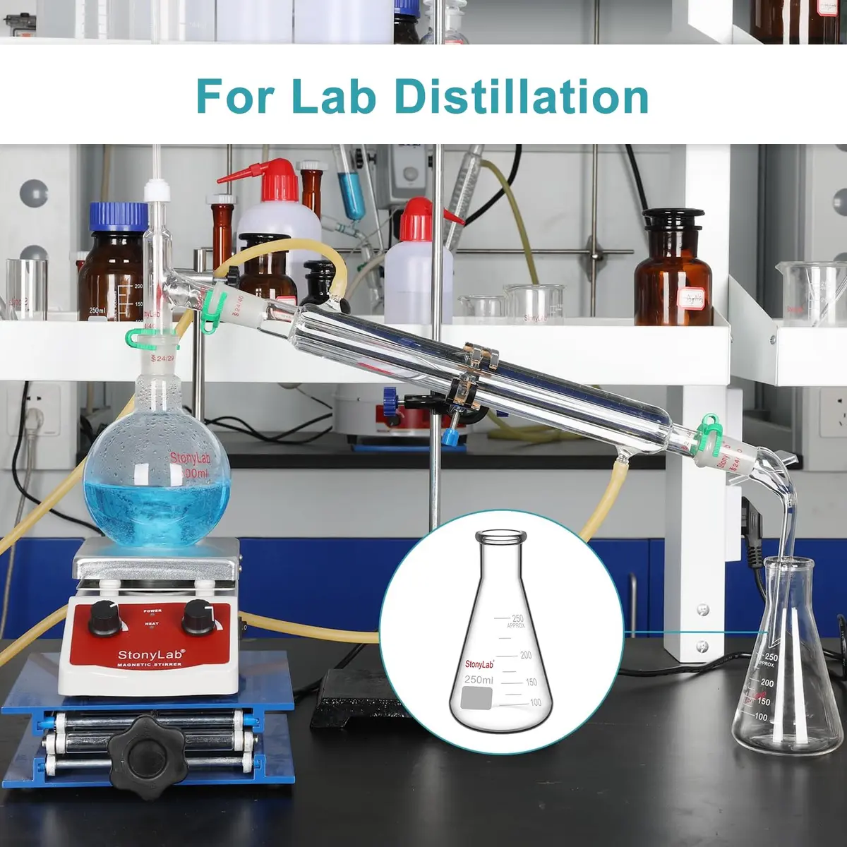 stonylab Glass Erlenmeyer Flask 250ml Heavy Wall Narrow Mouth | Borosilicate Lab Flask - view 6