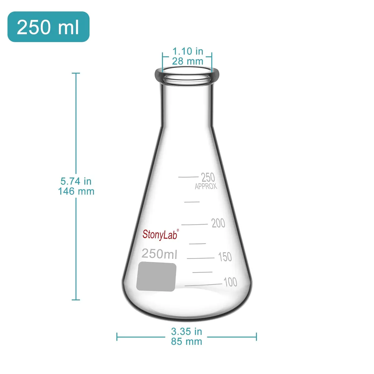 stonylab Glass Erlenmeyer Flask 250ml Heavy Wall Narrow Mouth | Borosilicate Lab Flask - view 2