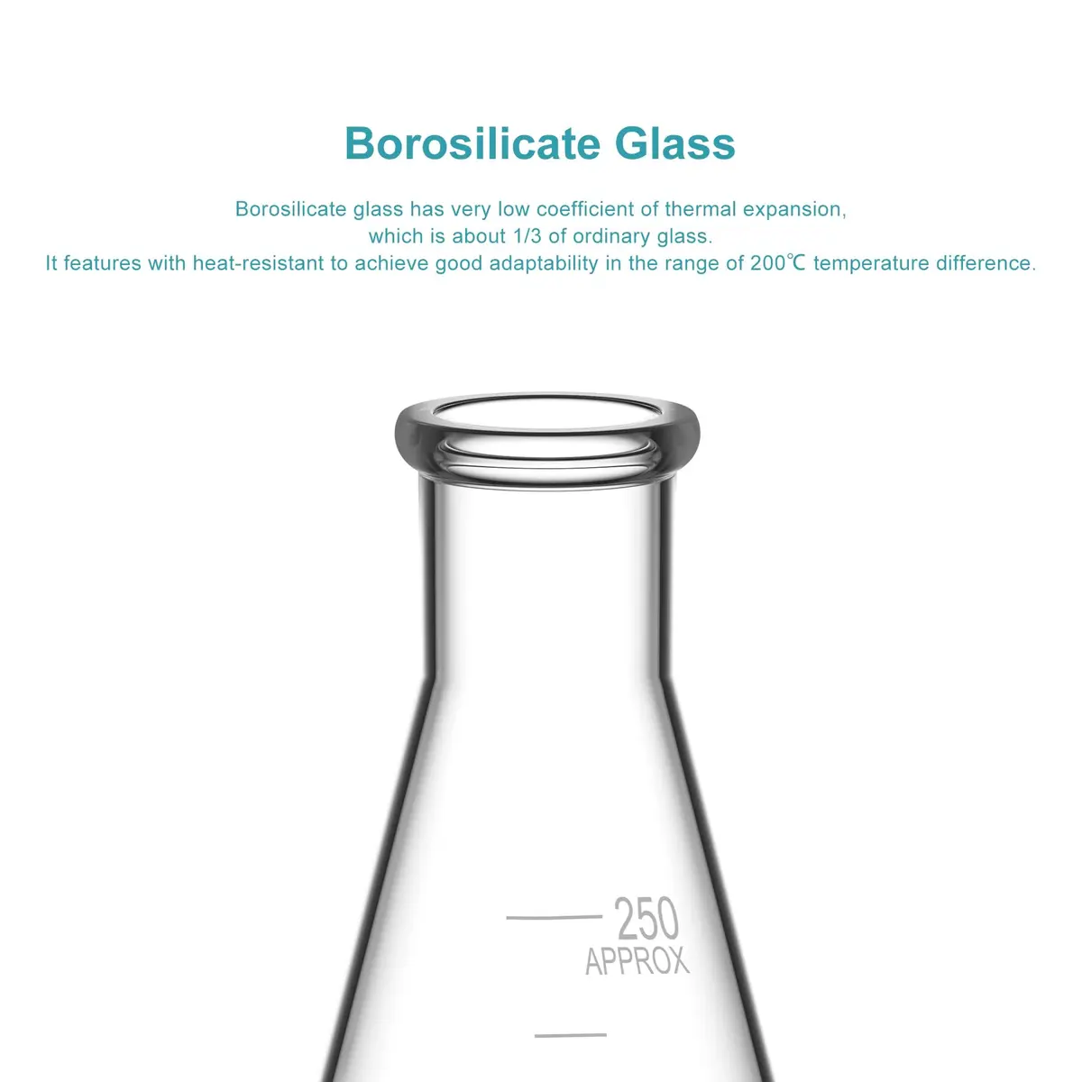 stonylab Glass Erlenmeyer Flask 250ml Heavy Wall Narrow Mouth | Borosilicate Lab Flask - view 3
