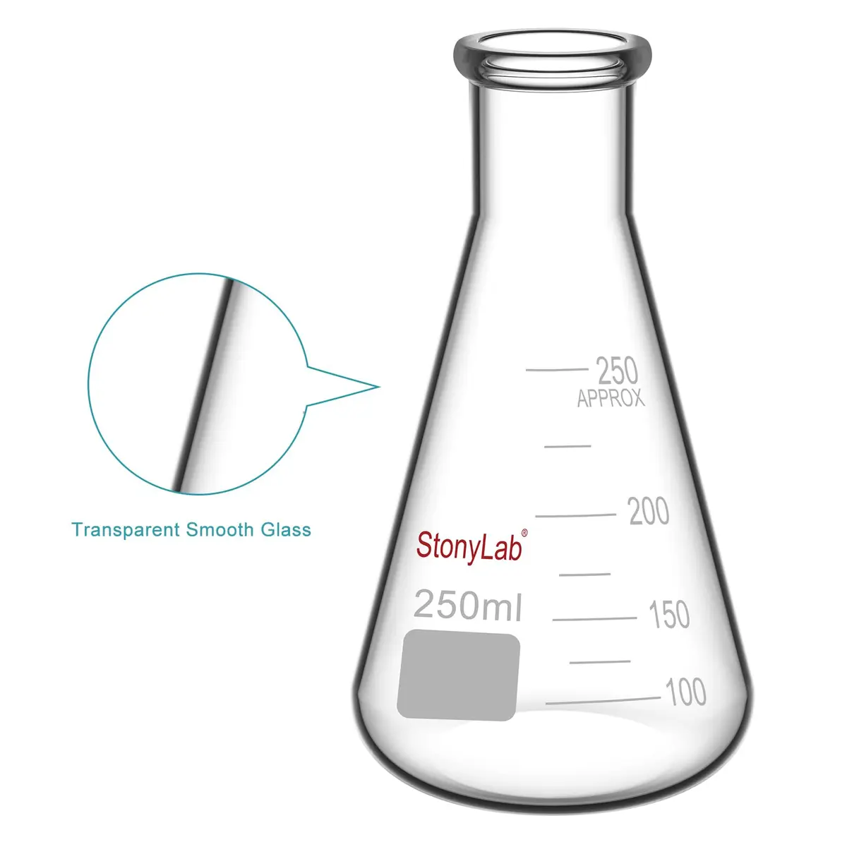 stonylab Glass Erlenmeyer Flask 250ml Heavy Wall Narrow Mouth | Borosilicate Lab Flask - view 4