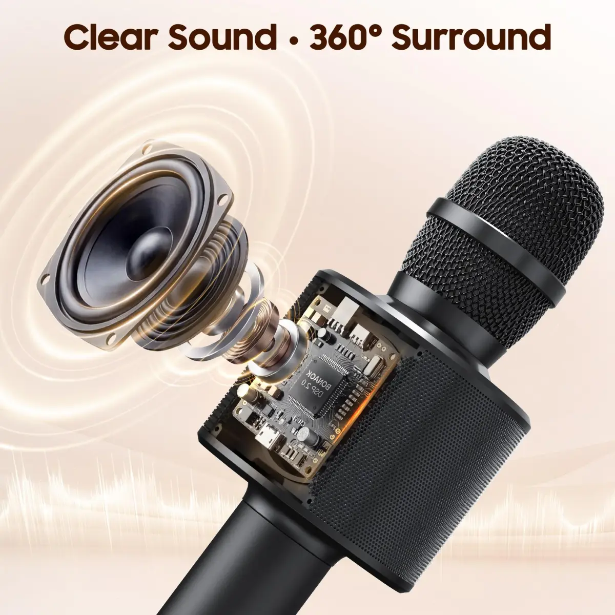 BONAOK Wireless Bluetooth Karaoke Microphone Q37 Black | Portable Handheld Mic Speaker for Smartphones & Parties - view 2