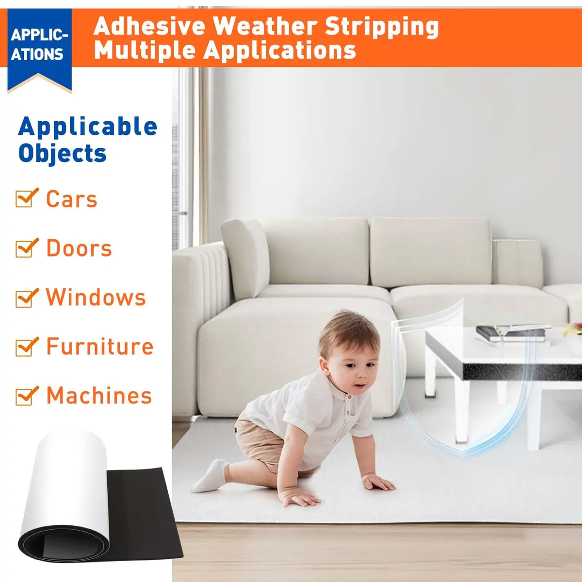 MAGZO Adhesive Sponge Neoprene Foam Padding 12" x 59" x 1/2" Black | Weatherproof Soundproof Insulation for Cars & Machinery - view 7