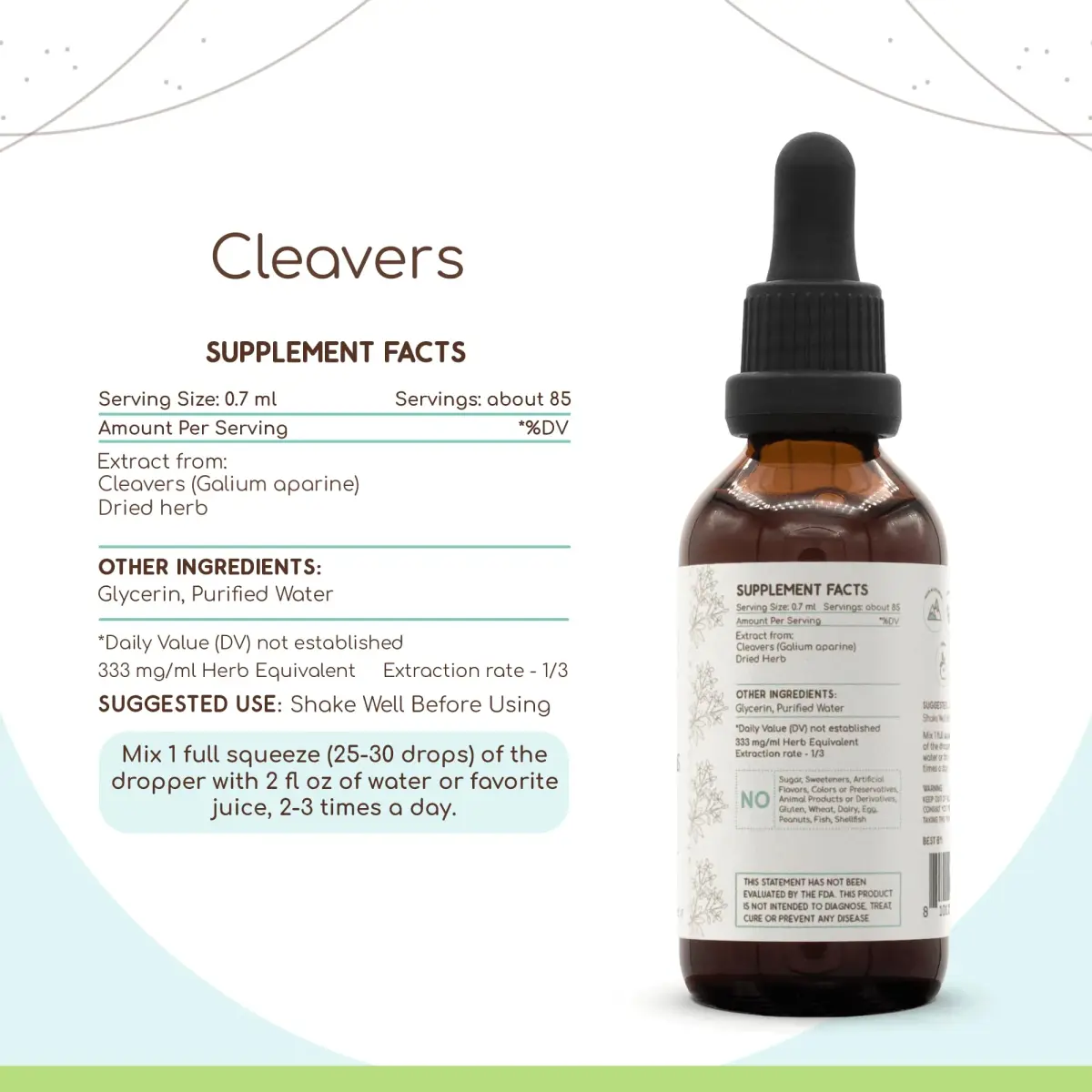 HerbEra Cleavers B60 Alcohol-Free Herbal Extract Tincture 60ml (2 fl oz) | Natural Cleavers (Galium aparine) Dried Herb - view 3