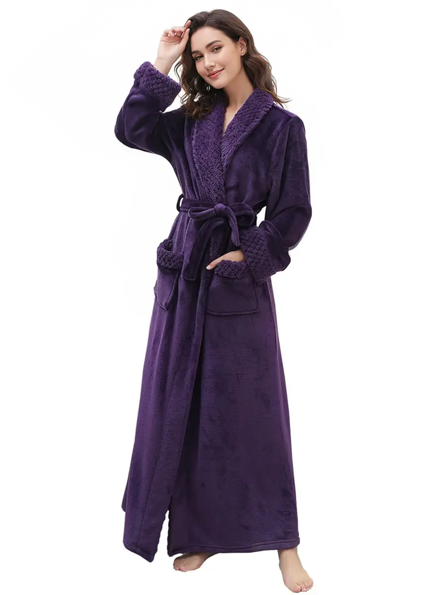 Artfasion Women's Long Flannel Bathrobe Ultra Soft Plush Microfiber Fleece Robe, Purple, Large/X-Large - main product image