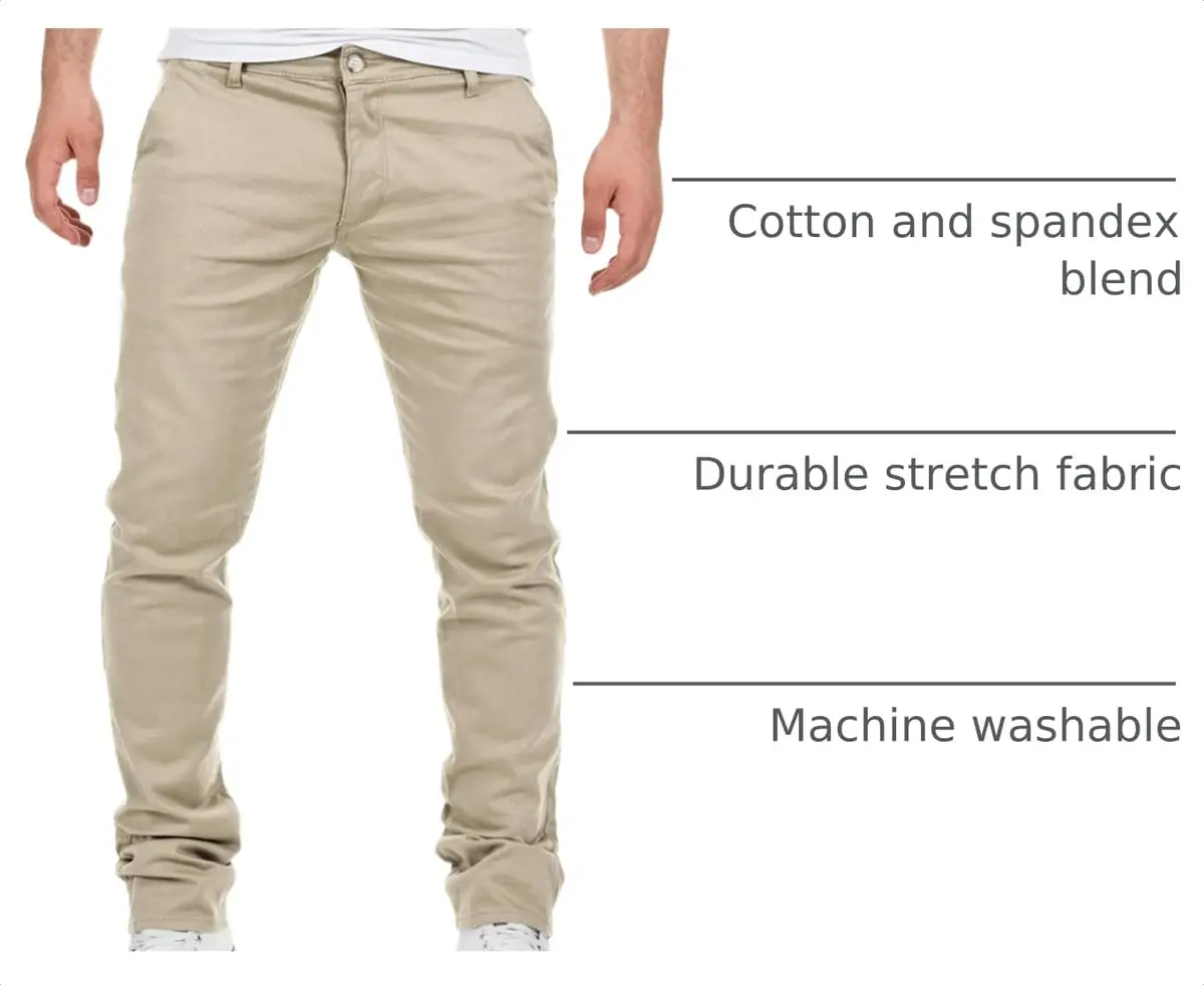 Yazubi Men's Chino Pants Slim Dustin Beige 32W x 34L | Stretch Cotton Casual Trousers - view 4
