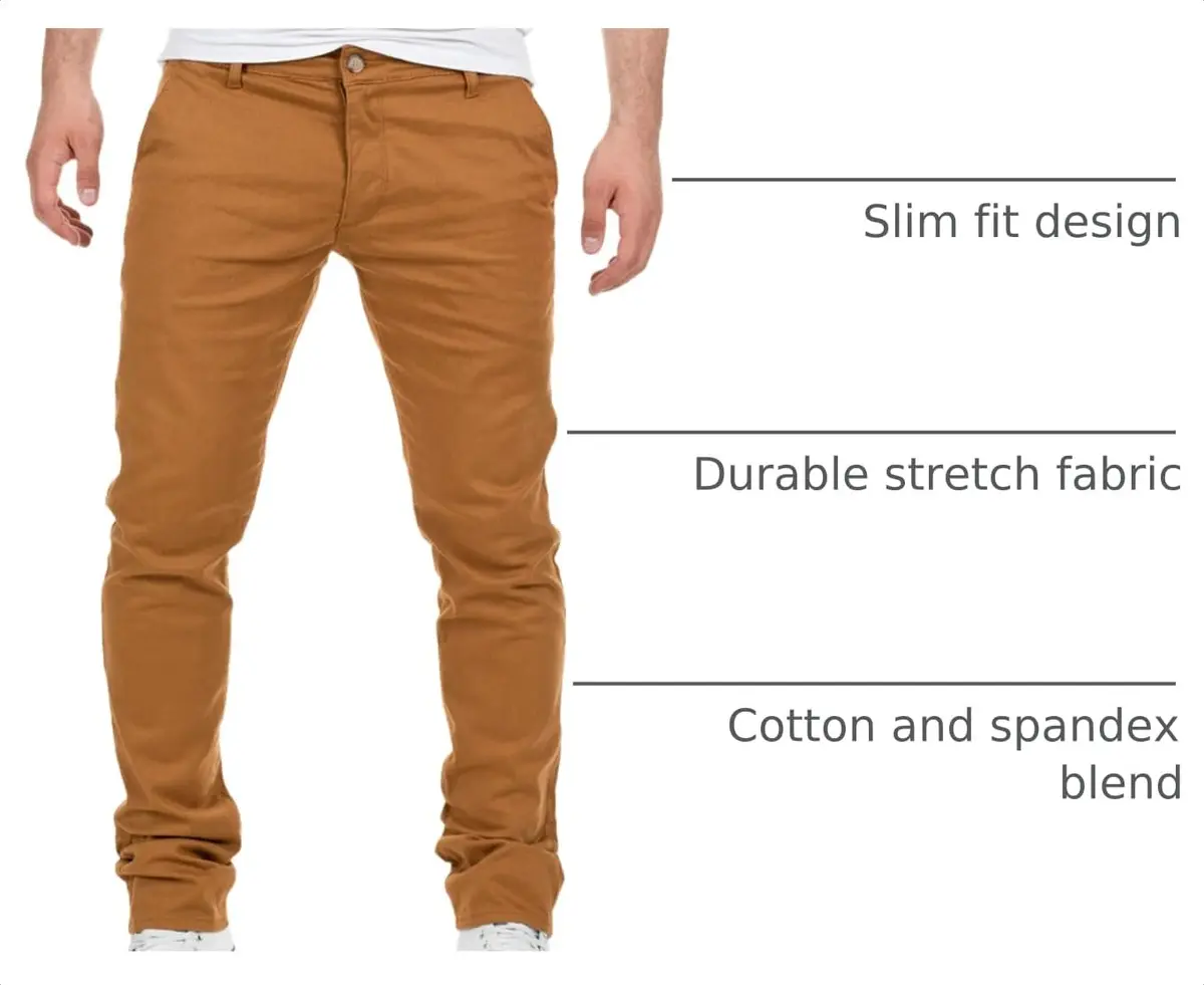 Yazubi Men's Chino Pants Dustin Caramel Slim Fit 36W 30L | Comfortable Cotton Stretch Casual Trousers - view 4