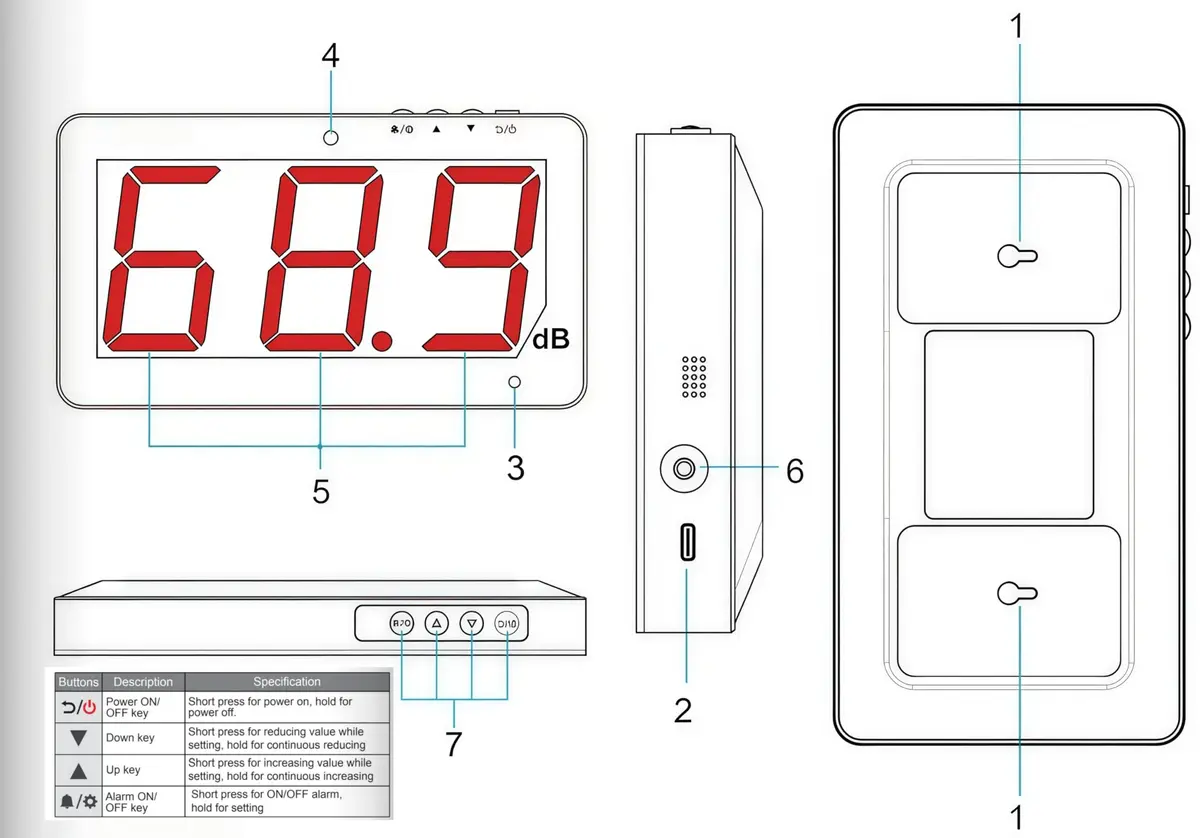 TestHelper SW-525B Sound Level Meter 30-130dB | Wall Hanging Noise Measurement Device - view 8