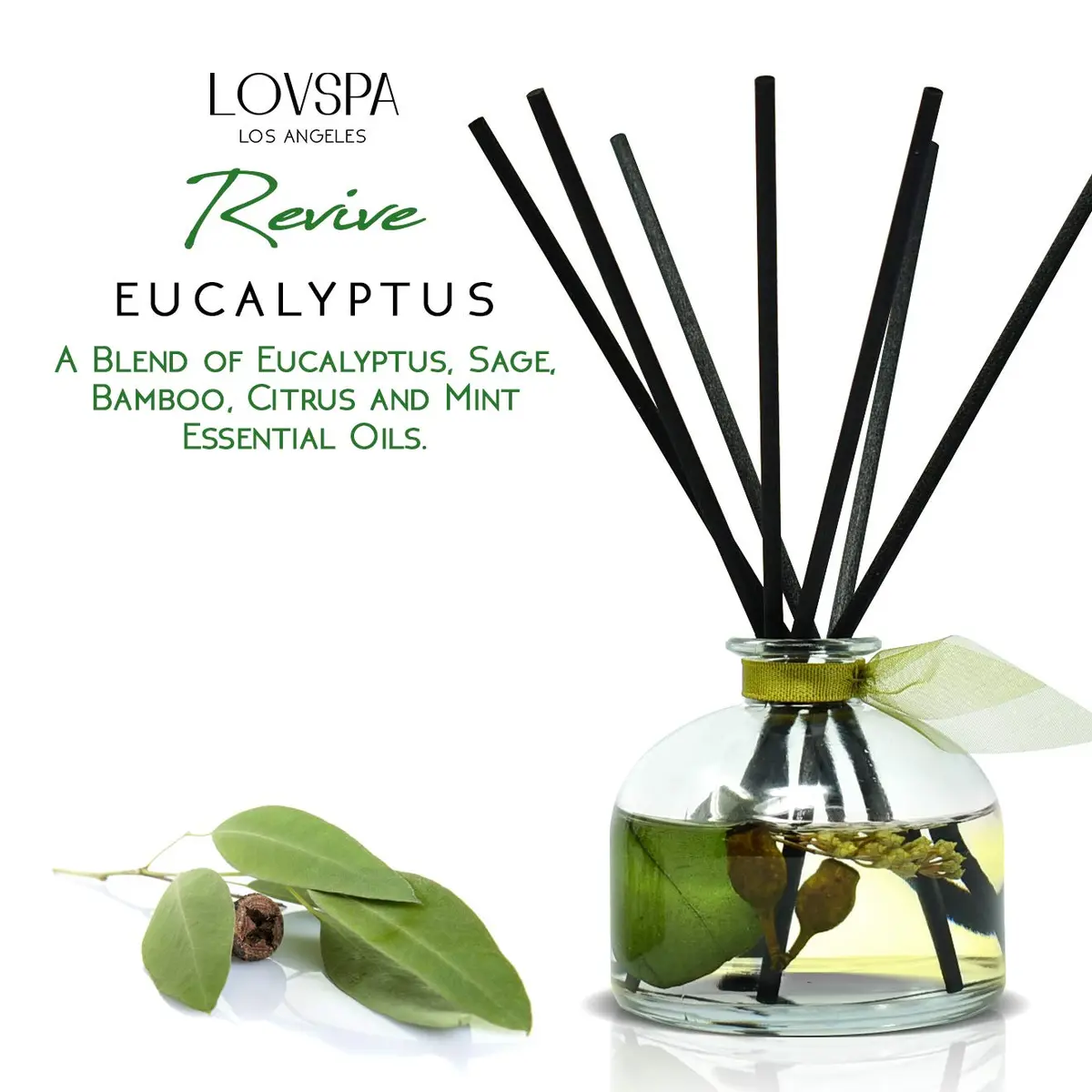 LOVSPA Eucalyptus Reed Diffuser Set 4.5 oz | Revive Fresh Eucalyptus, Sage, Citrus & Mint Scent with Diffuser Sticks - view 3
