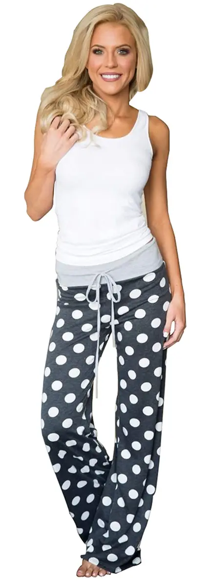 X-Image Women's Casual Comfy Soft Stretch Polka Dot Print Lounge Pants, Grey, Large | Breathable, All-Season Comfort - view 4