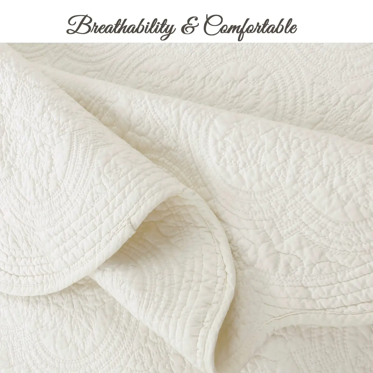 Cozy Line Home Fashions 100% Cotton Medallion Off White Quilt Set | Reversible Lightweight Bedspread for All Seasons - view 5