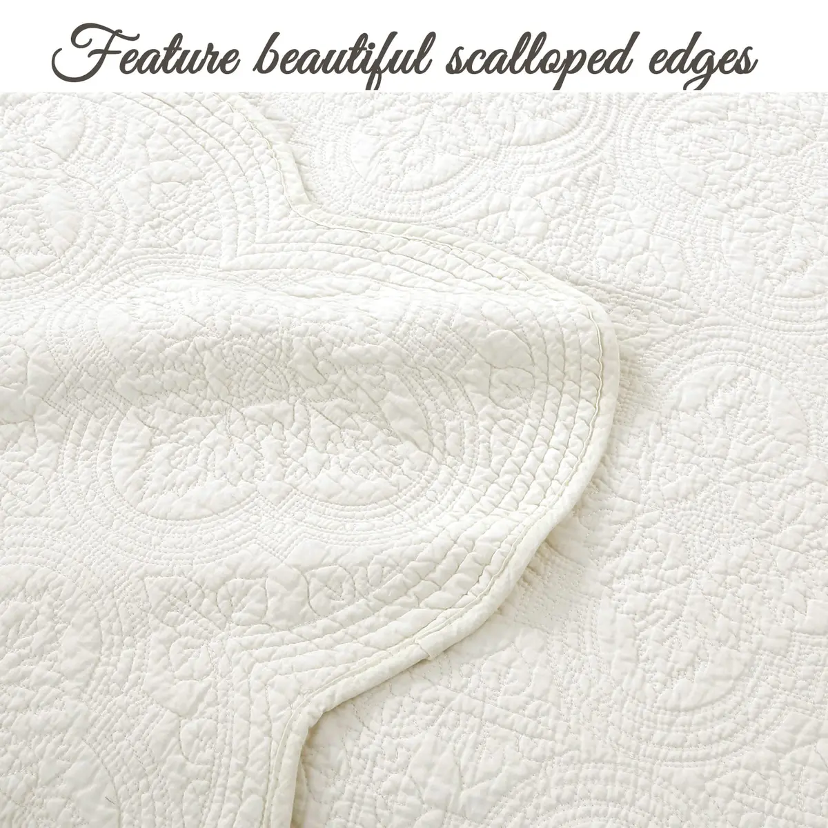Cozy Line Home Fashions 100% Cotton Medallion Off White Quilt Set | Reversible Lightweight Bedspread for All Seasons - view 3