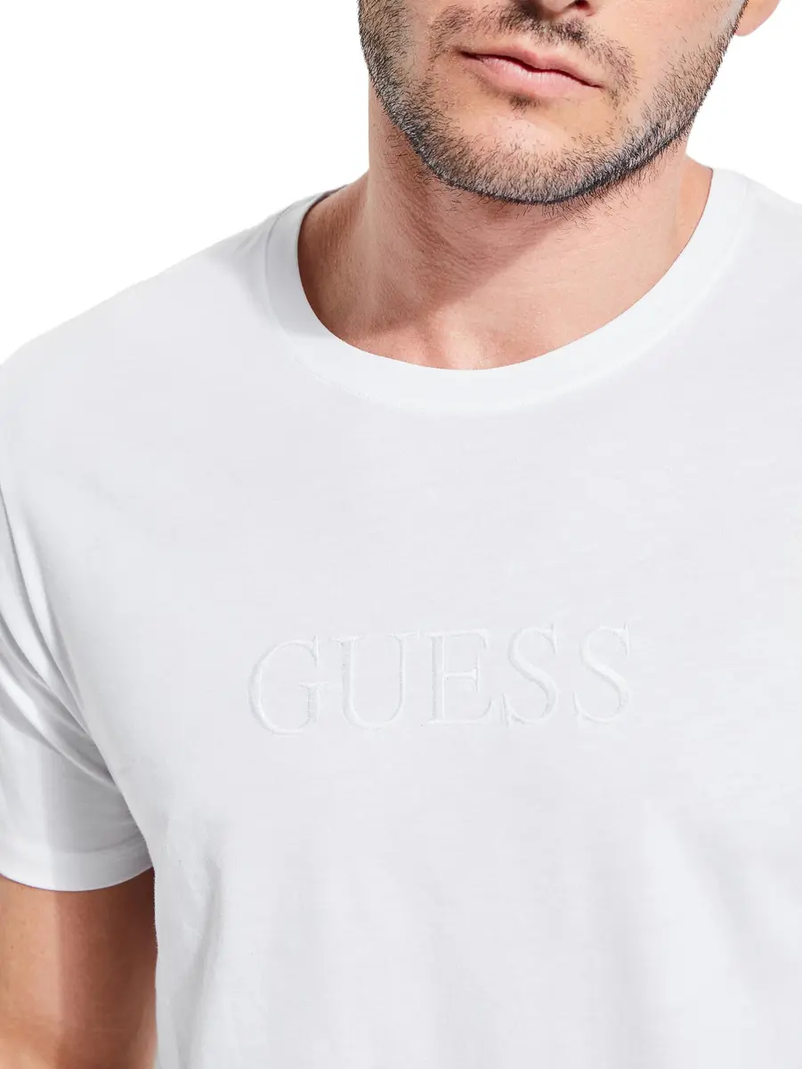 GUESS Mens Essentials Short Sleeve Embroidered Logo Crew Shirt, Pure White, Medium US | Classic Cotton Fit - view 2