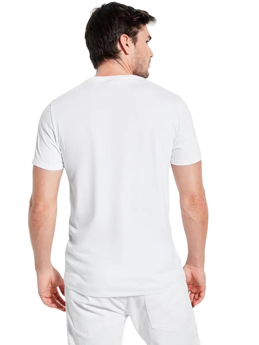 GUESS Mens Essentials Short Sleeve Embroidered Logo Crew Shirt, Pure White, Medium US | Classic Cotton Fit - view 4