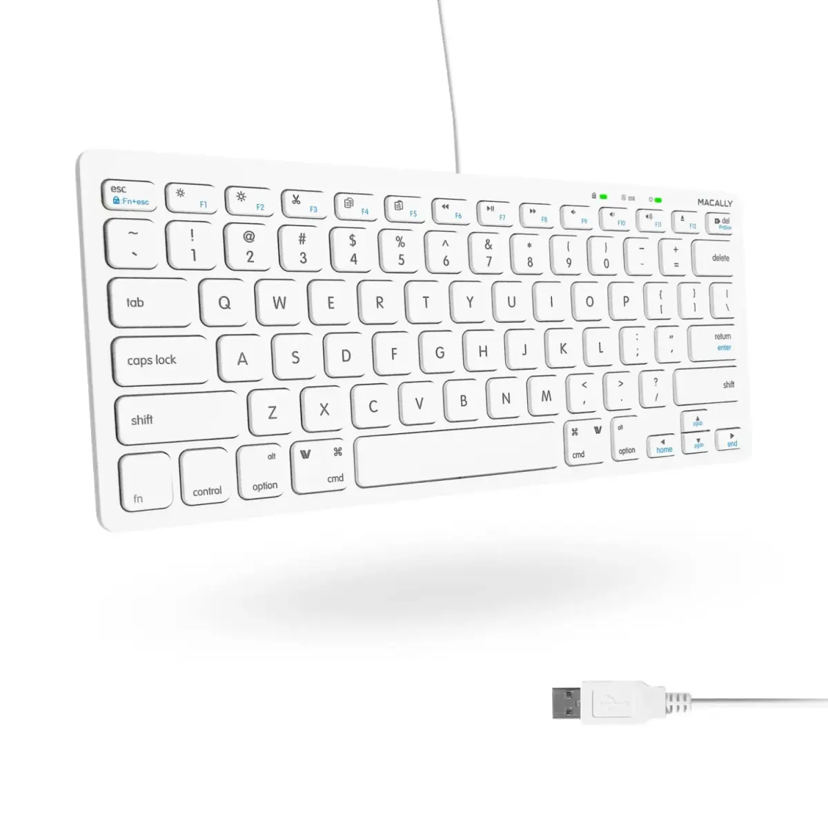 Macally SLIMKEYC USB Wired Keyboard White | 78 Scissor-Switch Keys & 13 Shortcut Keys - main product image