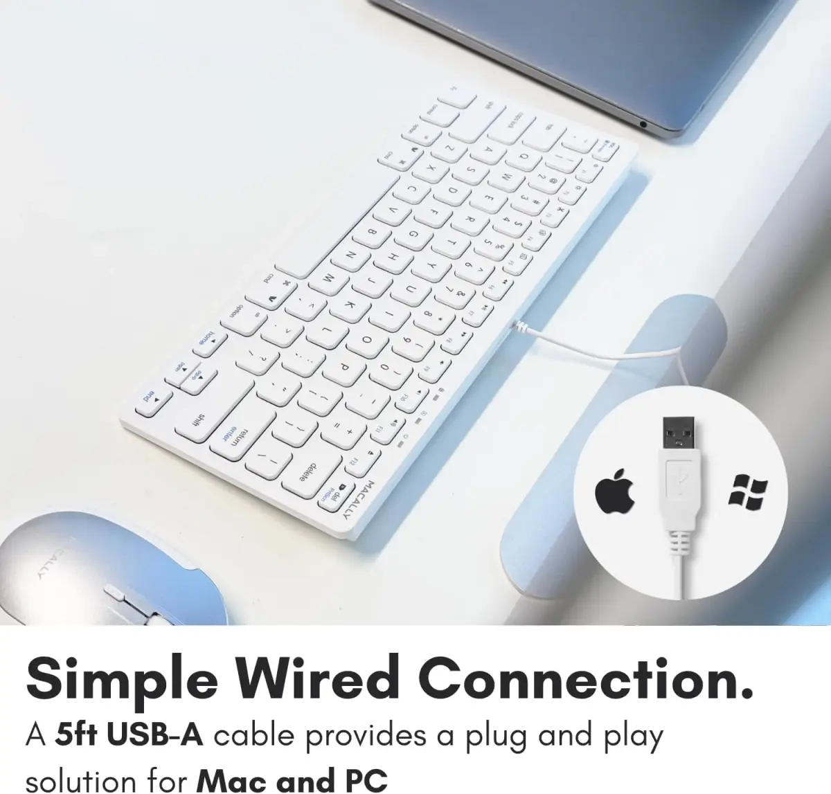 Macally SLIMKEYC USB Wired Keyboard White | 78 Scissor-Switch Keys & 13 Shortcut Keys - view 3
