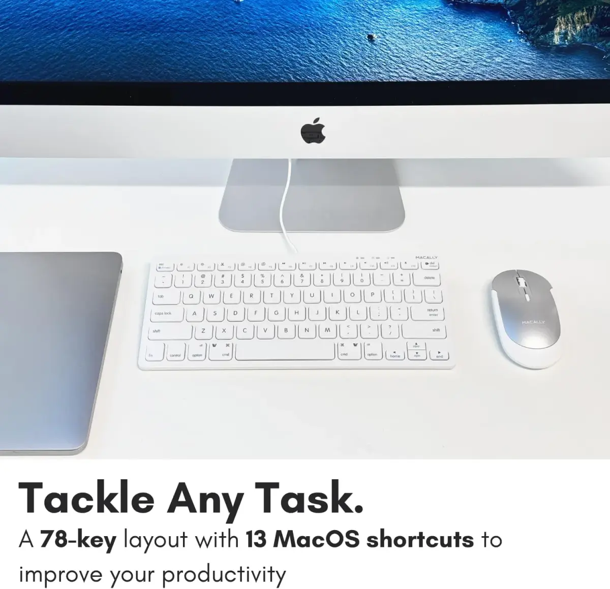 Macally SLIMKEYC USB Wired Keyboard White | 78 Scissor-Switch Keys & 13 Shortcut Keys - view 4