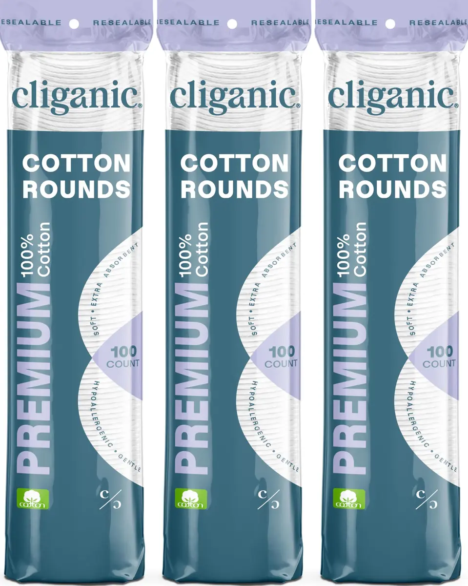 Cliganic Premium Cotton Rounds for Face, Makeup Remover Pads, 300 Count | Ultra-Soft, Hypoallergenic & Lint-Free - main product image