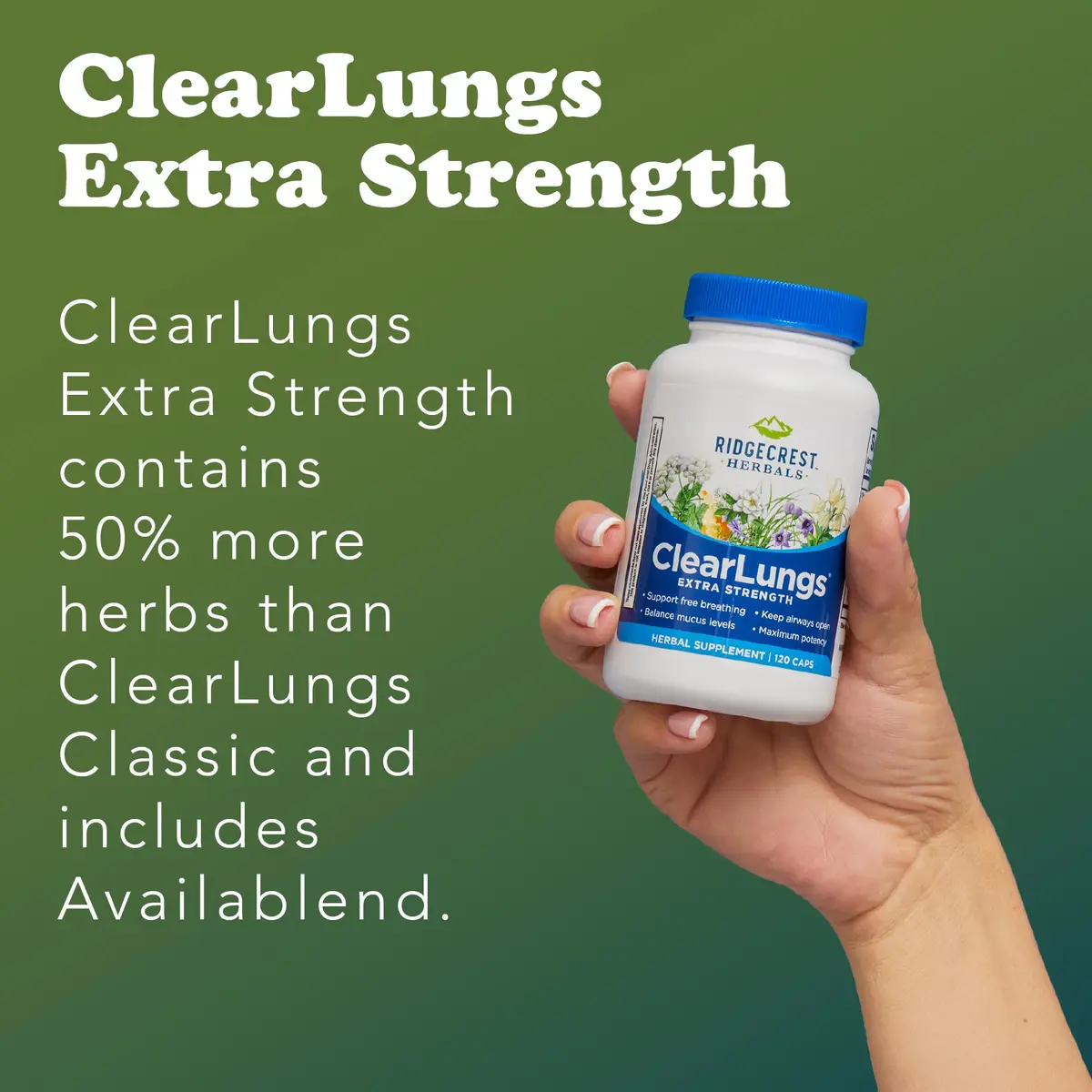 RidgeCrest Herbals ClearLungs Extra Strength Lung Support 120 Ct | Natural Respiratory Aid for Adults - view 5