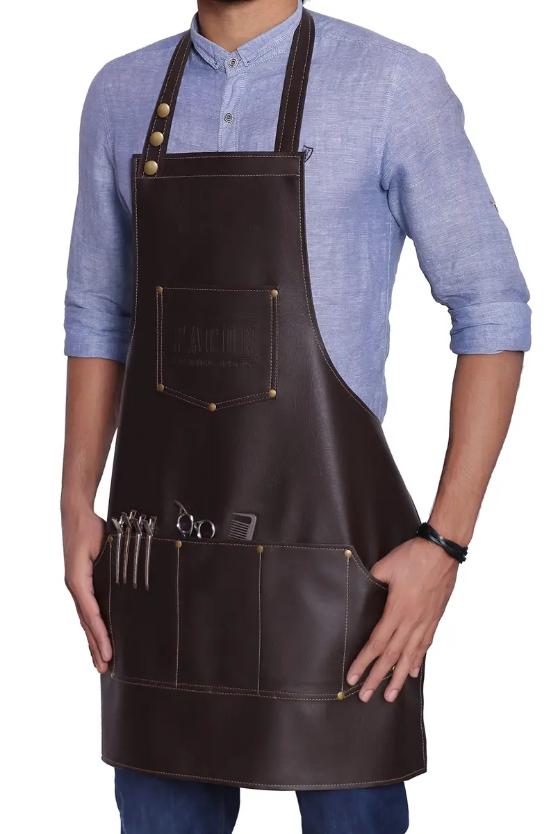 FACON Leather Hair Cutting Apron Cape 28" x 24" | Adjustable, Heavy Duty, 6 Pockets - main product image