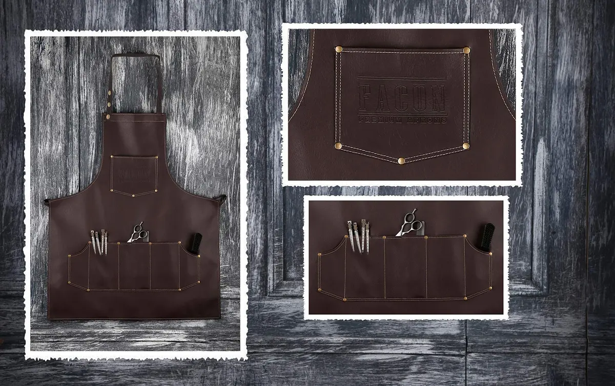 FACON Leather Hair Cutting Apron Cape 28" x 24" | Adjustable, Heavy Duty, 6 Pockets - view 6
