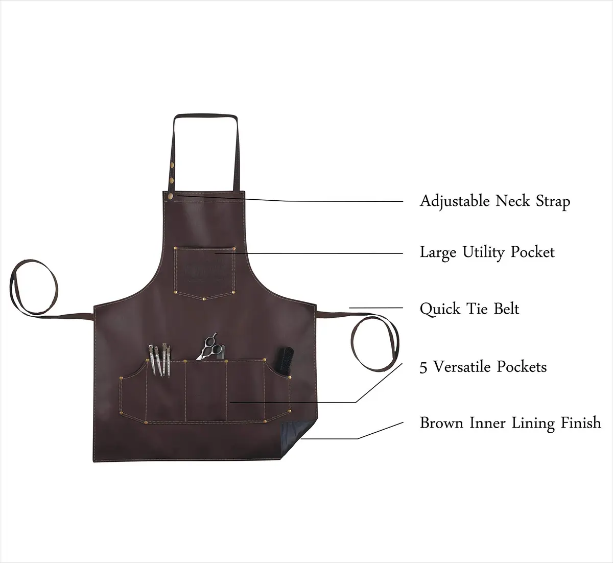 FACON Leather Hair Cutting Apron Cape 28" x 24" | Adjustable, Heavy Duty, 6 Pockets - view 4