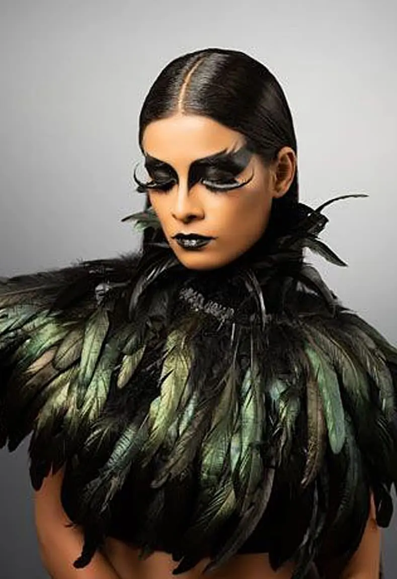 L'VOW Gothic Black Feather Cape Shawl Shrug Poncho with Choker Collar | Dramatic Feather Cape for Cosplay & Halloween - view 5
