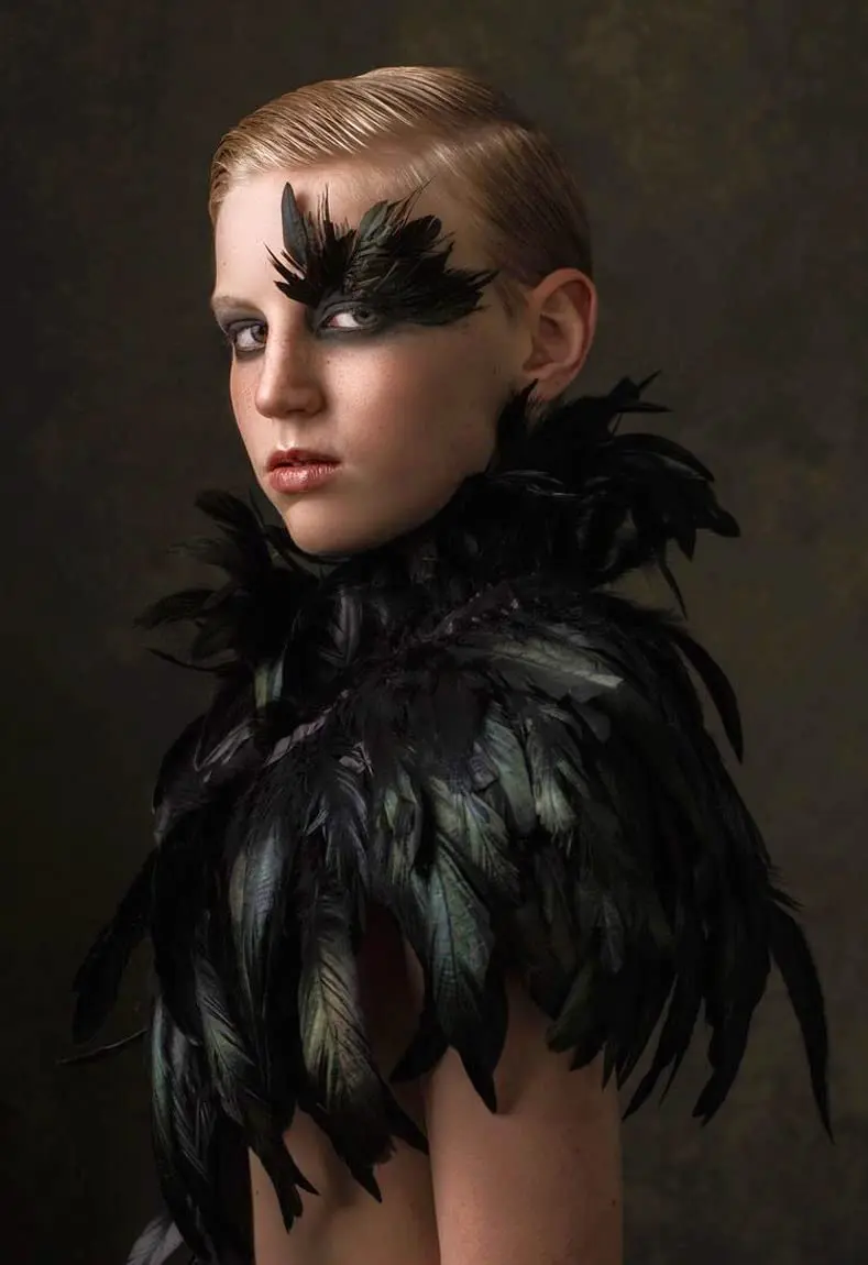 L'VOW Gothic Black Feather Cape Shawl Shrug Poncho with Choker Collar | Dramatic Feather Cape for Cosplay & Halloween - view 7