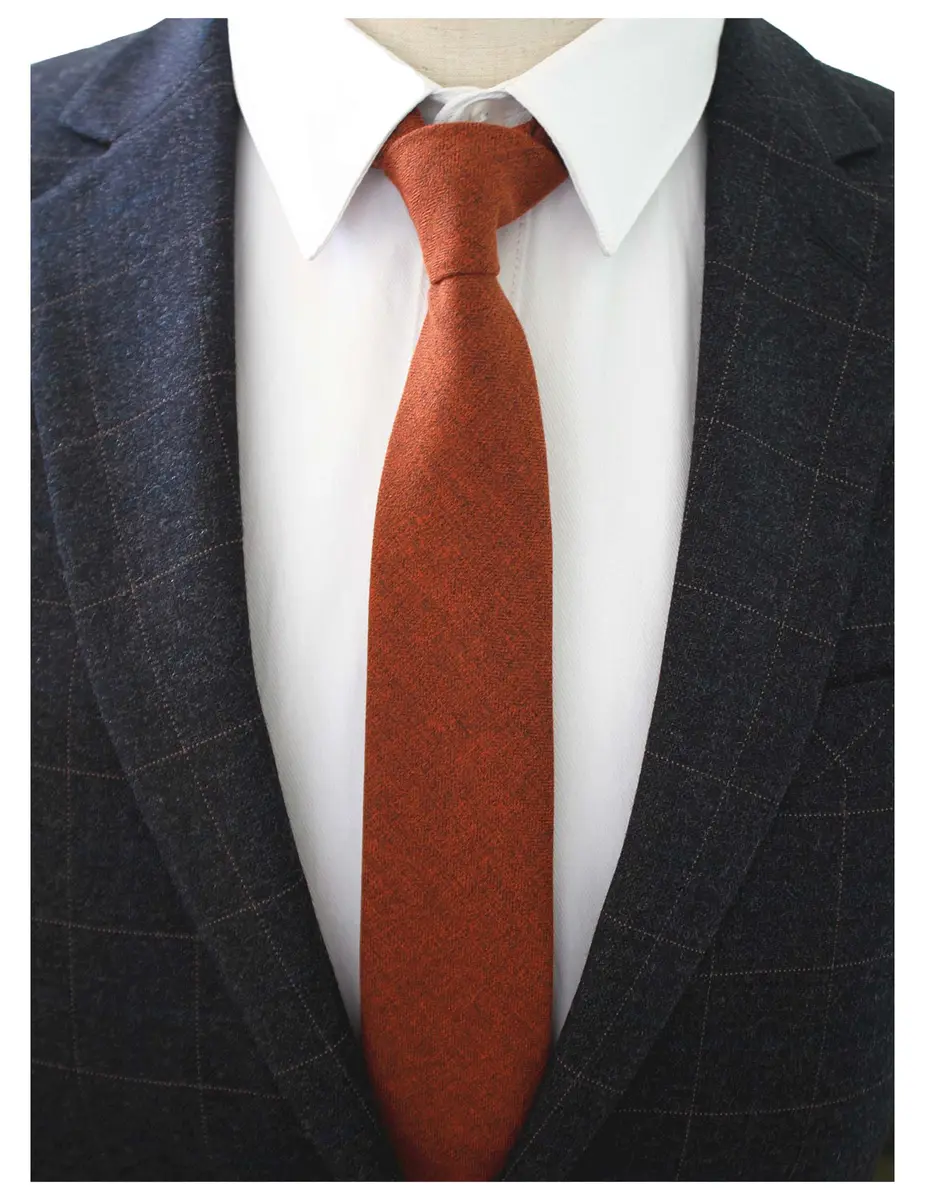 JEMYGINS Orange Cotton Cashmere Wool Skinny Tie 6cm (2.4") x 147cm (58") | Unique Design for Standout Style - view 2
