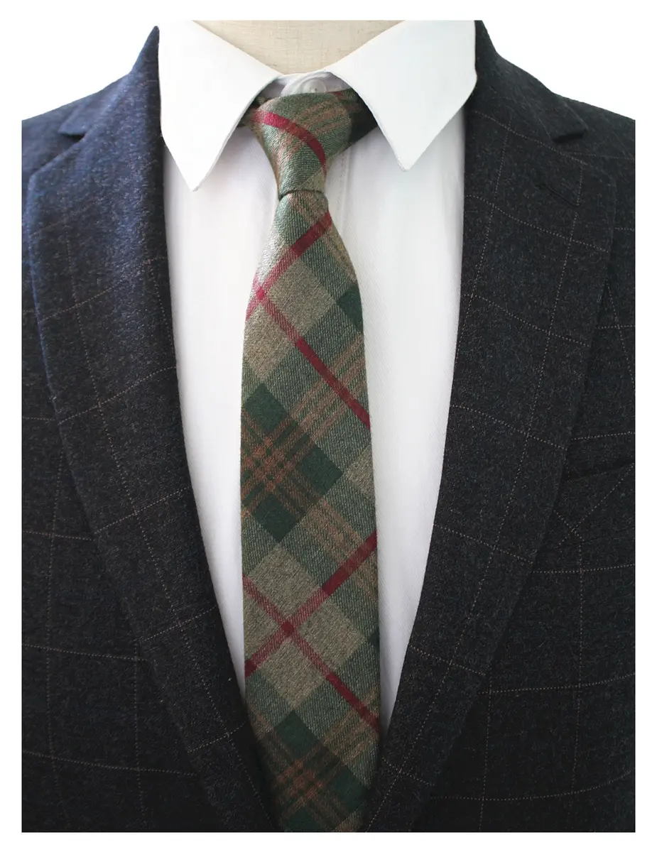 JEMYGINS 2.4" Mens Cotton Skinny Tie Plaid Cashmere Wool | Unique Design for Formal & Party Wear - view 2
