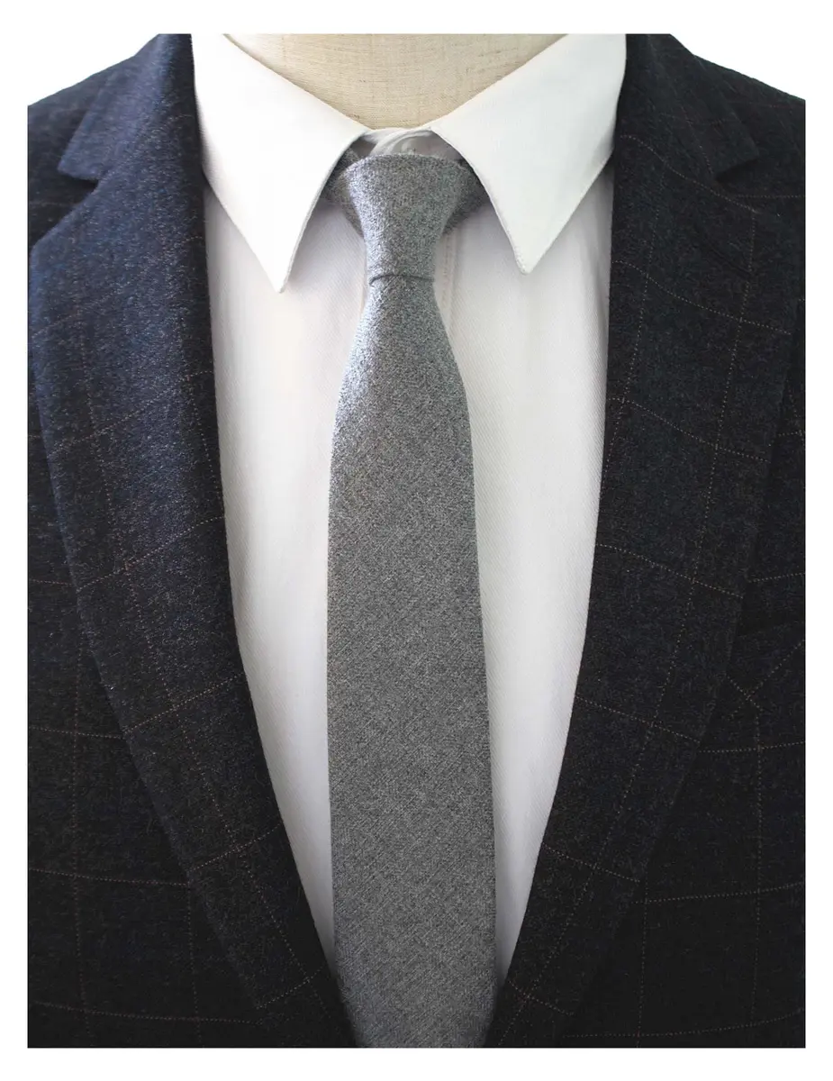 JEMYGINS 2.4" Cotton Necktie Gray Mens Cashmere Wool Skinny Tie | Unique Design for Business & Party (70-120 chars) - view 2
