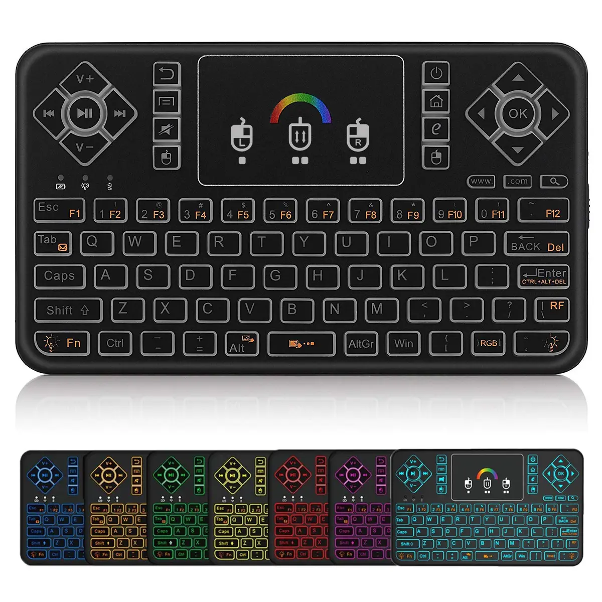 Dupad story Q9 Mini Wireless Keyboard with Touchpad | Colorful Backlit Compact Rechargeable Keyboard for PC, Android TV, Raspberry Pi, Windows - main product image
