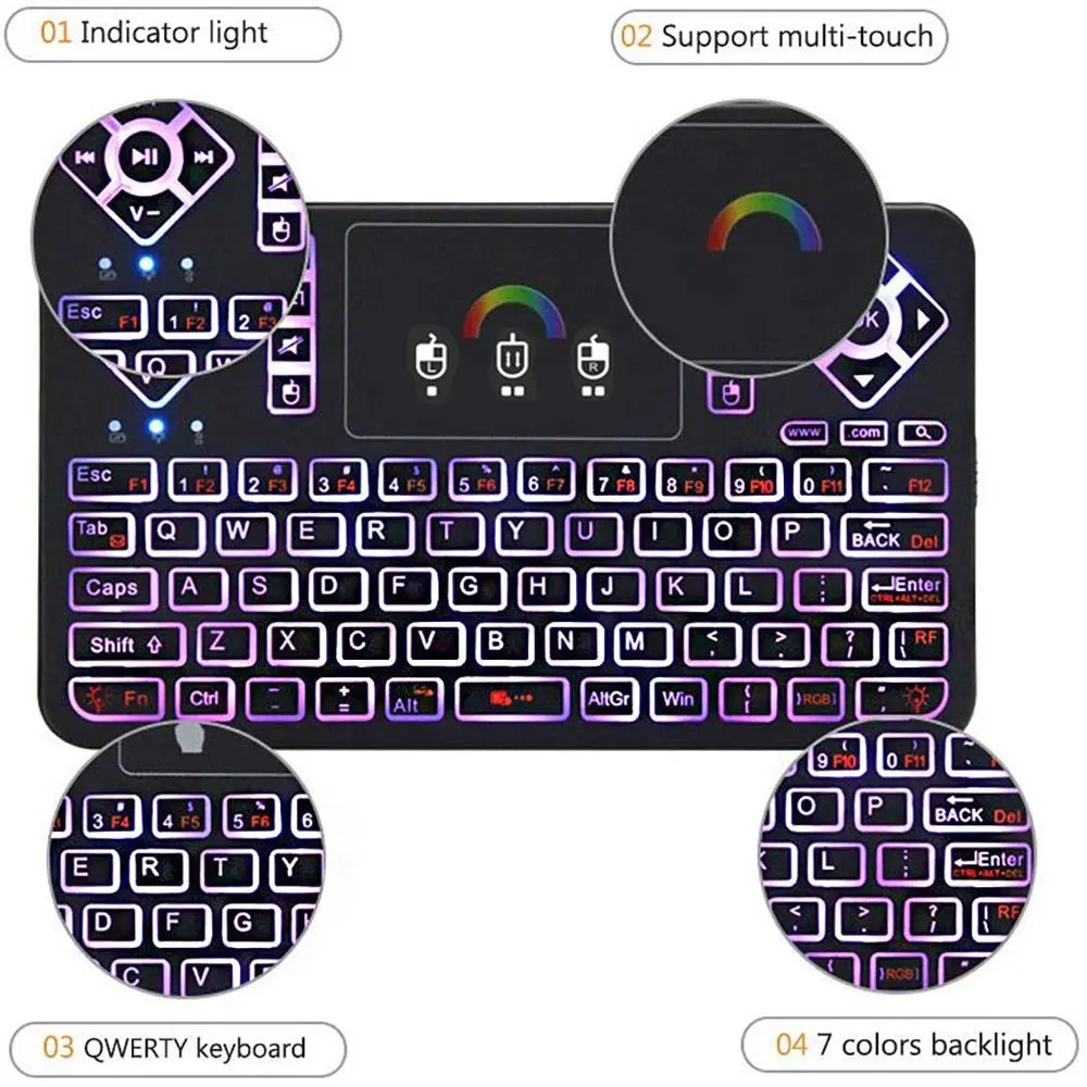 Dupad story Q9 Mini Wireless Keyboard with Touchpad | Colorful Backlit Compact Rechargeable Keyboard for PC, Android TV, Raspberry Pi, Windows - view 5